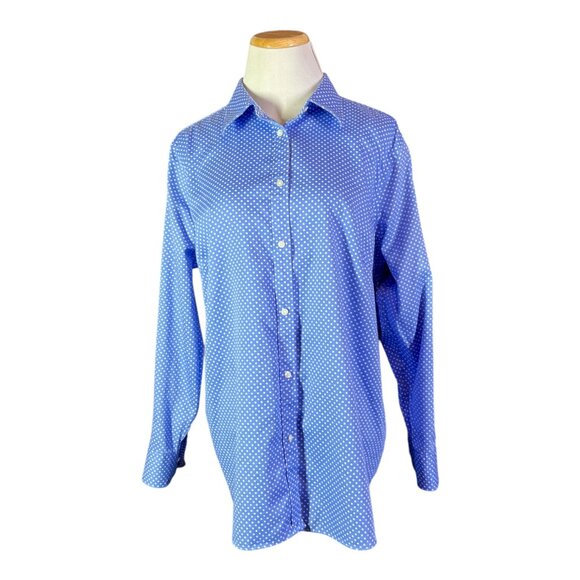 Chaps Plus Size 1X Blue Long Sleeve Button-Up Shirt No-Iron Polka Dot - Picture 1 of 10